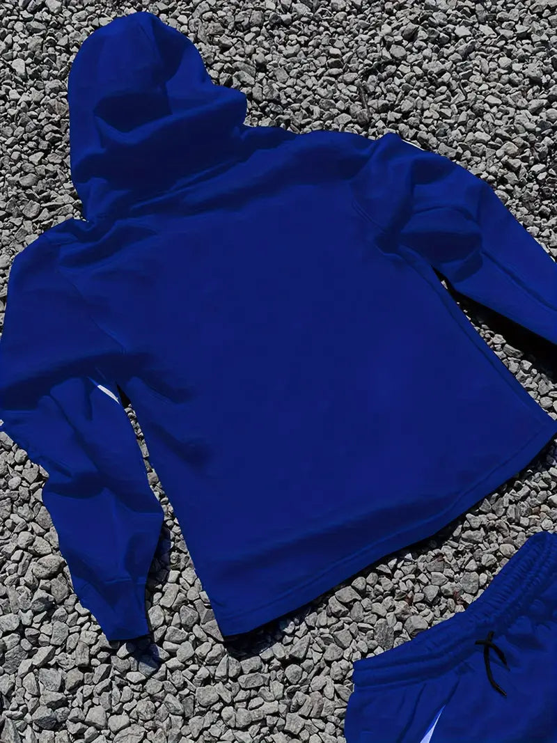 Men's Casual Print Hoodie & Sweatpants Blue Set